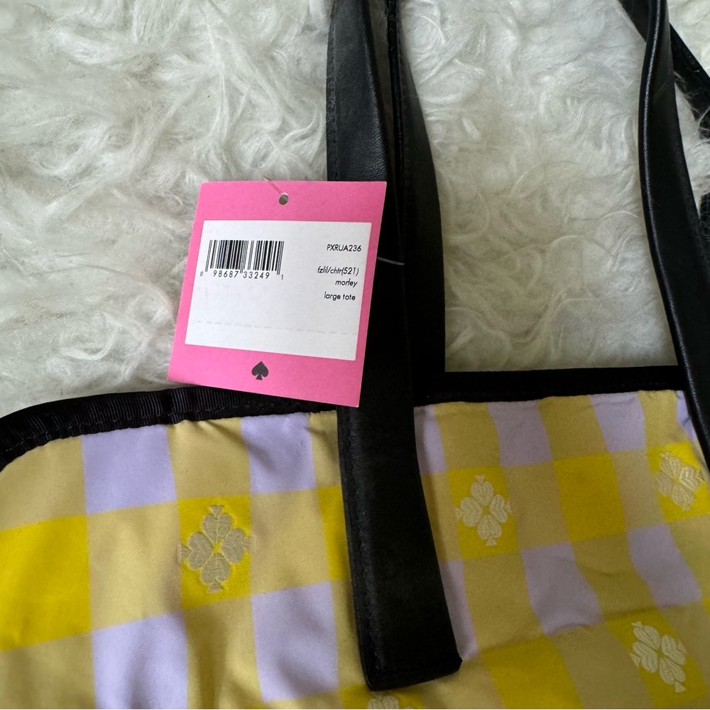 Kate Spade Morley gingham tote in yellow & lilac NEW NWT large tote - Picture 14 of 16